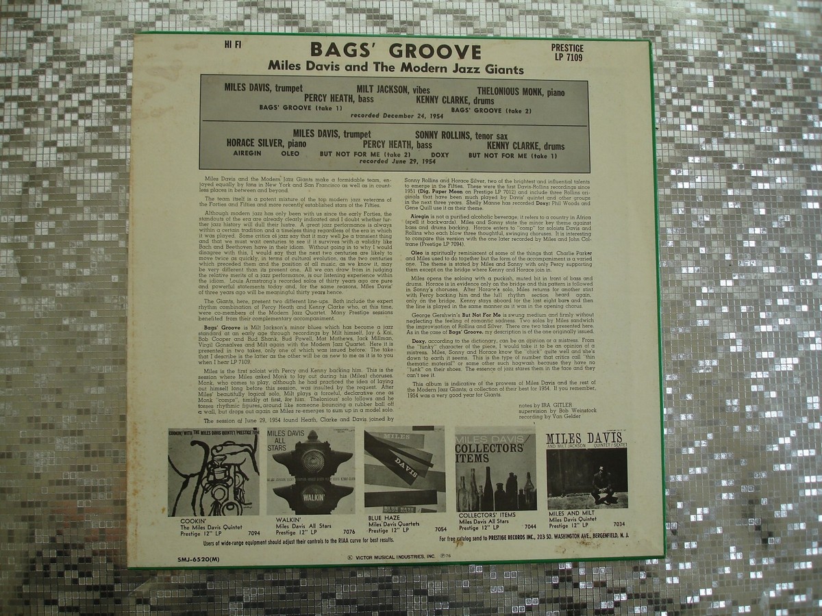 LP Miles Davis Bags Groove SMJ6520PROMO PRESTIGE プロモ /00260 Miles Davis And The Modern Jazz Giants - Bag's Groove