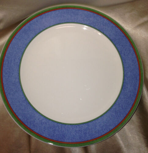 VILLEROY & BOCH TIPO VIVA BLUE DINNER PLATE 10 1/2" BLUE BAND GREEN RED LINES - Photo 1 sur 1