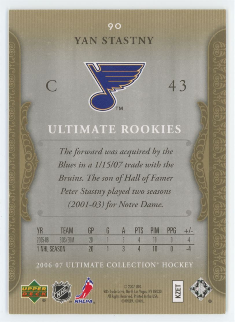 2006-07 Upper Deck Ultimate Collection Yan Stastny RC 053/699 St. Louis Blues - Picture 2 of 2