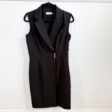 Calvin Klein Solid Black Collared Neckline Sleeveless Sheath Dress Size 8 NEW