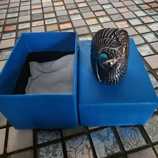 Mens 12.5 Stainless Steal Eagal Over Blue Stone RING