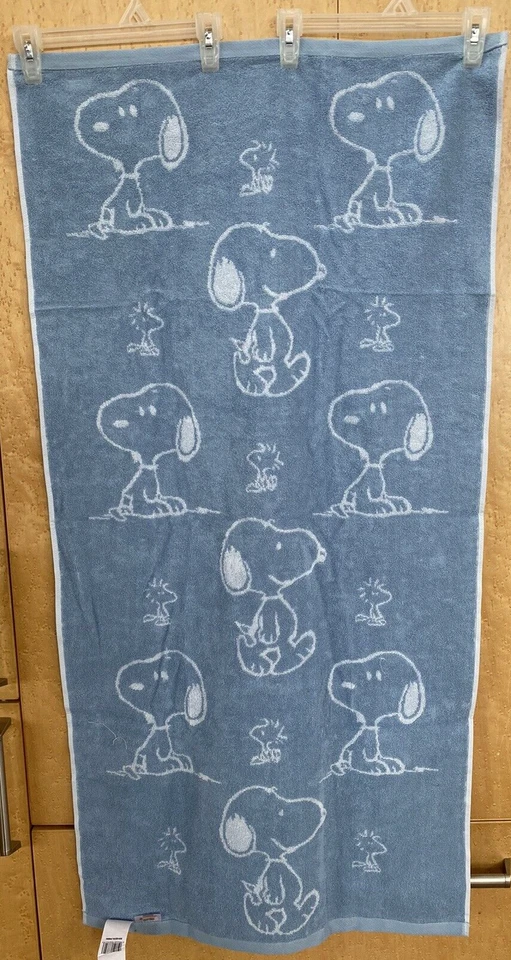 Toalla de playa/baño PEANUTS SNOOPY WOODSTOCK 24" X 48" algodón dos tonos azul gris Foto 2 de 3