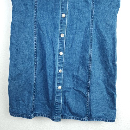 Vintage 90s Y2K Denim Shirt Dress Short Sleeve Snap Button Front Collar L XL - Picture 4 of 22