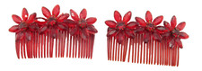 Vintage Pair Matching Goody Hair Combs Signed Flowers