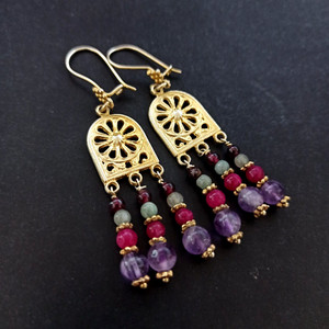 Authentic Vintage 14K Gold Plated Sterling Earrings Middle Eastern Boho Ethnic Long Dangle