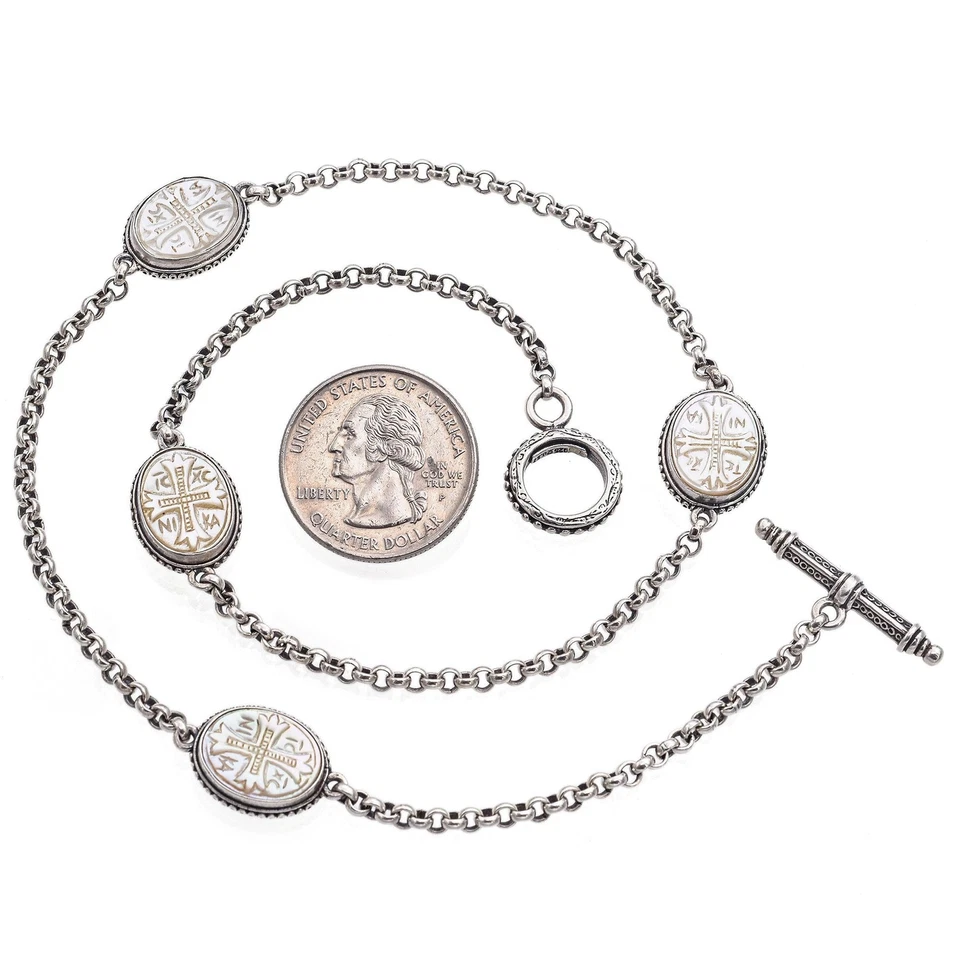 Collar Konstantino Plata Esterlina Madreperla Cruz Estación Palanca Foto 3 de 4