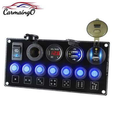 7 Gang LED Circuit Toggle Switch Panel +Voltmeter +USB +Charger Car Marine Boat