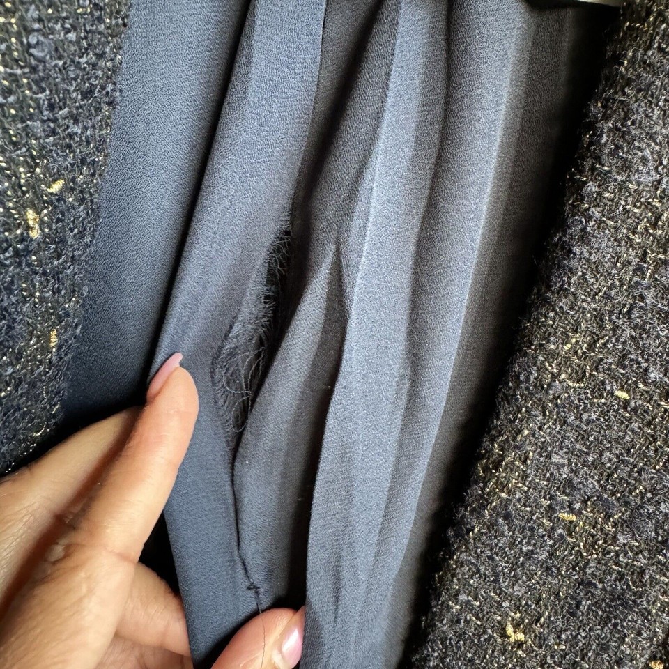 Ovi Women's Navy Blue And Metallic Gold Thread Single Button Blazer