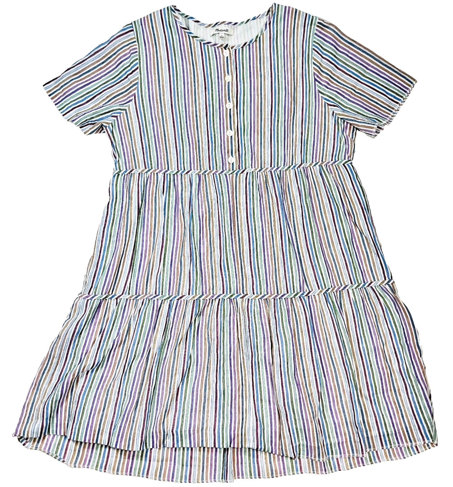 Madewell Button-Front Dress Rainbow Stripe Crewneck Indie Minimalist Mini LG