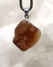 AUGENACHAT Anhänger Trommelstein mit 925er Silberöse Edelstein  w5