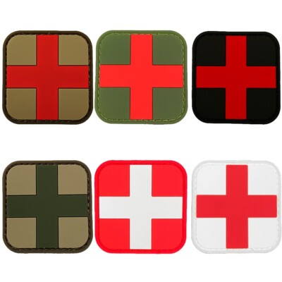 3D PVC Medic Patch EMT EMS Paramedic First Aid Red Cross 2''x2'' Hook Loop
