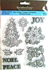 Christmas Tree Poinsettia Deer Clear Acrylic Stamp Set Recollections 146639 NEW 