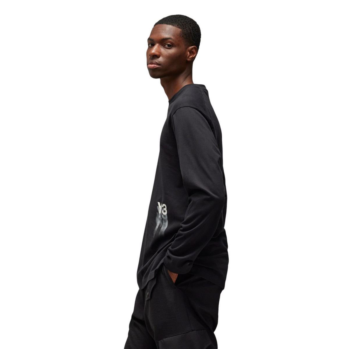 Adidas Y-3 Yohji Yamamoto Black Long Sleeved Graphic Logo Tee