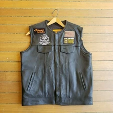 Mens Black Leather Concealed Carry Vest Size 48