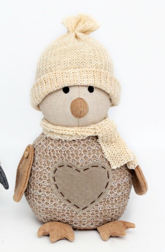Penguin Brown Or Grey Knitted Hat Fabric Animal Novelty Door Stop Christmas Gift - Picture 3 of 4