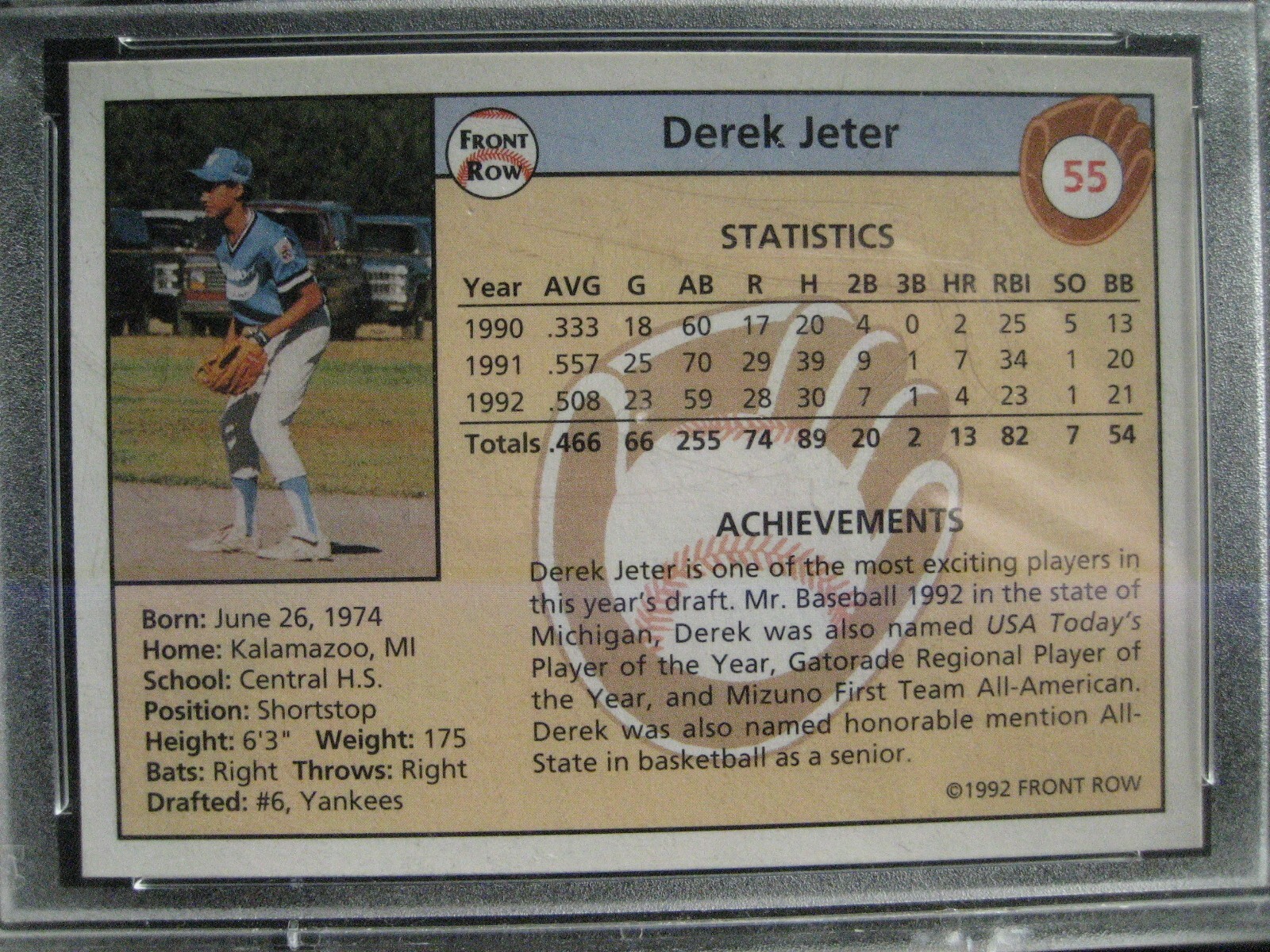 1992 Front Row Draft Picks #55 Derek Jeter Rookie Rc PSA 10 Gem Mint Low Pop view 3