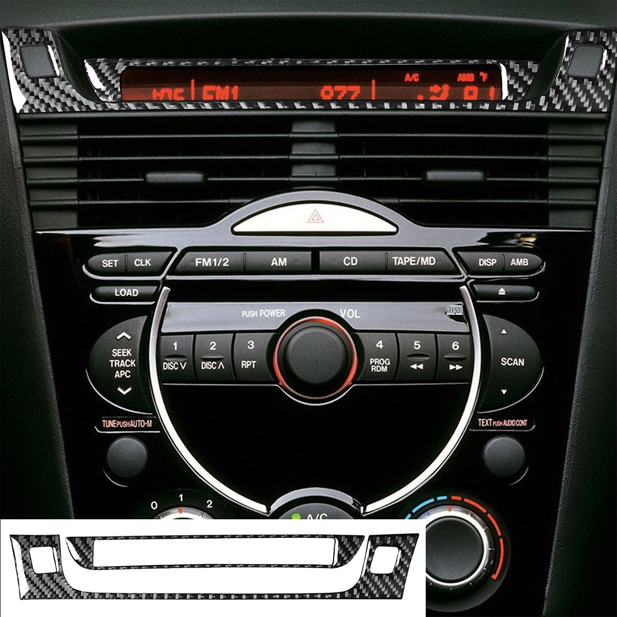 2PCS Carbon Fiber FM Radio Display Panel Trim Interior For Mazda
