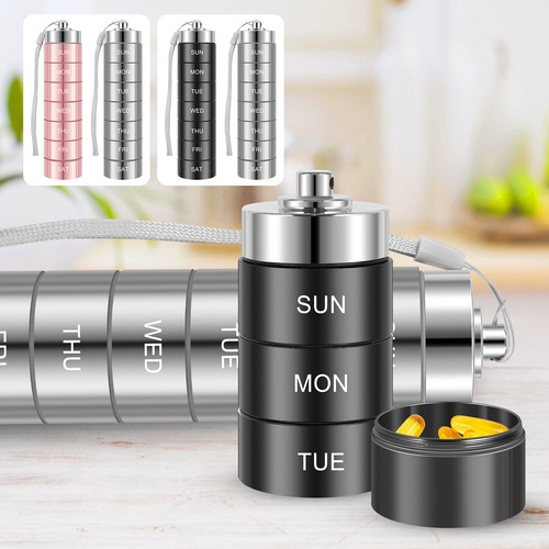 2Pcs Pill Organizer Aluminum Alloy 7 Days Weekly Pill Box Stackable Pill KowOU