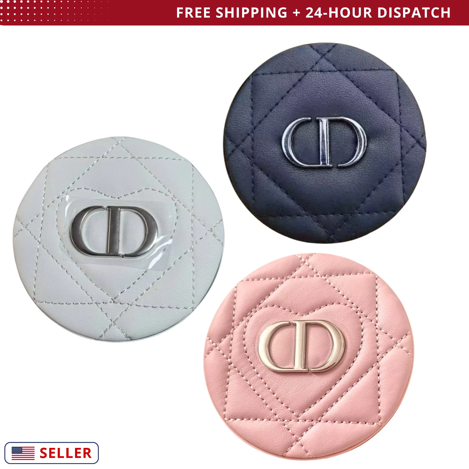 Miroir maquillage Dior monogramme en relief   rouge à lèvres correcteur cadeau Gucci Chanel
