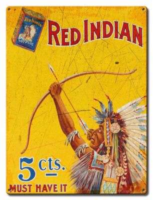 cts tobacco RED INDIAN CUT PLUG TOBACCO 5 CTS MUST HAVE IT HEAVY DUTY USA MADE METAL  SIGN