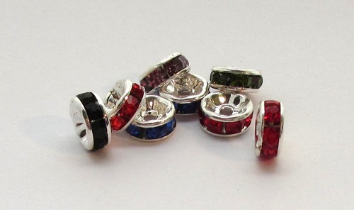 10 - 50 Crystal Rhinestone Spacer Beads 8mm Black Red Green Purple Royal Blue - Picture 8 of 8