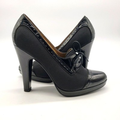 Steve madden oxford heels women US 7 black patent leather textile shoes REILLY