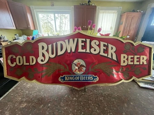 Vintage Budweiser Cold Beer King of Beers Bar Sign 43x16