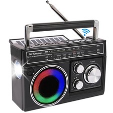 Radios Portable AM FM, Retro Portable Radio with Bluetooth Speaker and Flashl...
