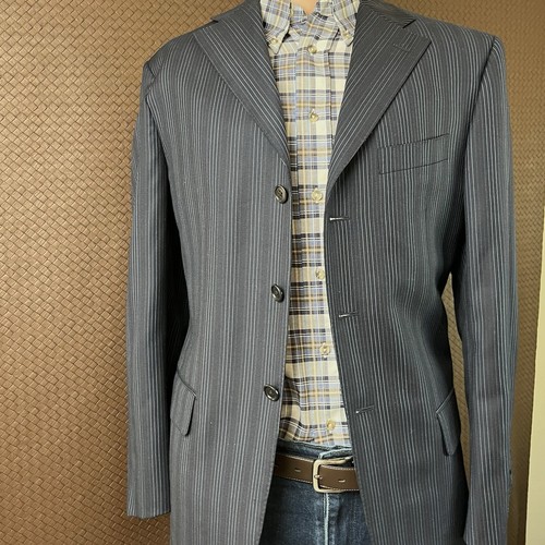 Mabro Italian Suit Men 42R Blue Pinstripe Super 120’s Loro Piana Italy Blazer - Picture 2 of 16