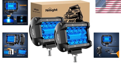 LED Light Pod Blue 4 Inch 2PCS Flood Spot Combo for Off-Road Vehicles Boats - Picture 2 of 10