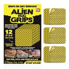 12 Pack Alien Carpet Grips 4" x 4" Anti-Slip Double-Sided Reusable Rug Grip Tape