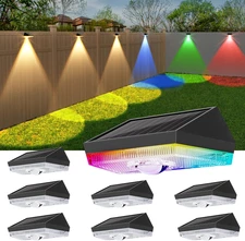 Solar Fence Lights Outdoor: 10 Lighting Modes with RGB Solar Powered Deck Light 