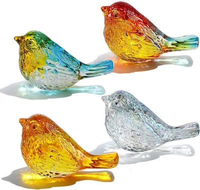 PU JIANG JIANG XIN DIAN ZI SHANG WU YOU XIAN GONG SI HDCRYSTALGIFTS 4Pcs 3'' Crystal Bird Figurines Collectible - Elegant Art Glass A