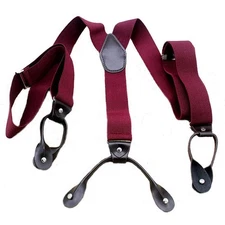 Wine Red Button Holes Link Men's Suspenders Elastic Adjust Suspenders 1.4" Width