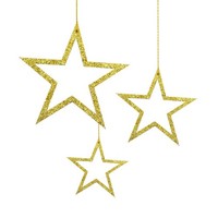 Holz Sterne Glitzer Weihnachtsbaum AnhäNger Christbaumschmuck Deko Gold 3 StüCk