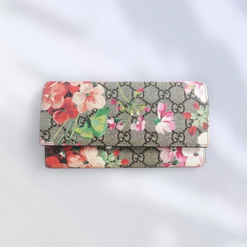 Gucci GG Supreme Blooms Floral Continental Long Wallet 404070 A Rank Box