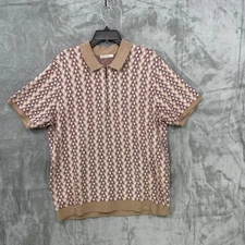 Marine Layer Knit 1/4 Zip Polo Shirt Men's Large Tan Burgundy Retro Wool Blend
