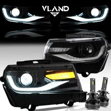 LED Projector Headlights + VLAND Bulbs For 2014-2015 Chevy Camaro w/RGB DRL Sets