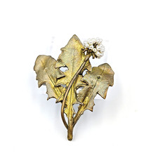 Michael Michaud Cast In Bronze & Freshwater Pearl Dandelion Brooch Pin Retired