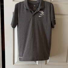 Nike Dri-FIT Gray Solid Short Sleeve Collared Polo Shirt L 12-13 YRS Logo