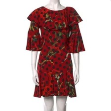 Dolce & Gabbana Red Carnation Black Polka Dot Dress sz46  Italy $2,000 NWOT