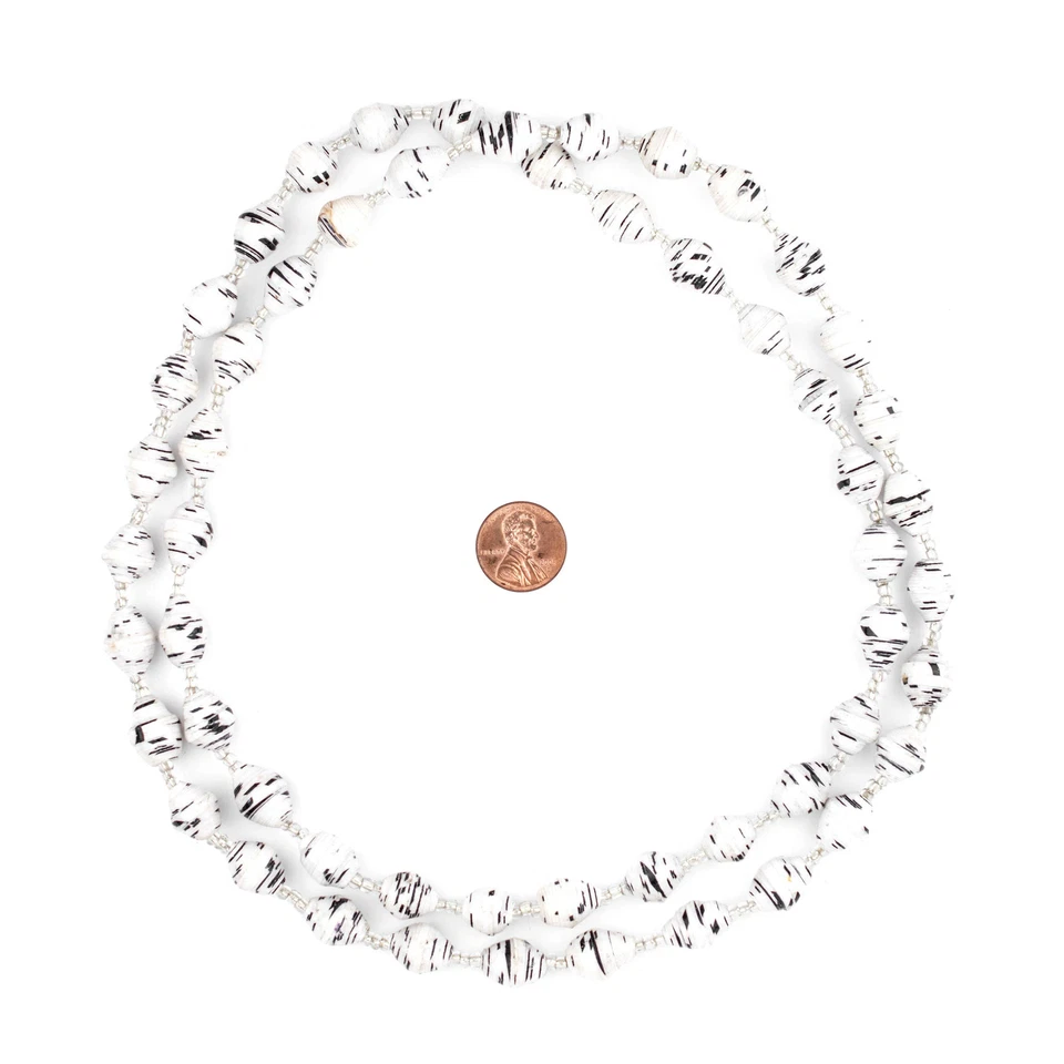 Cuentas de papel reciclado blanco y negro de Uganda 11 mm africano blanco y negro Foto 2 de 3