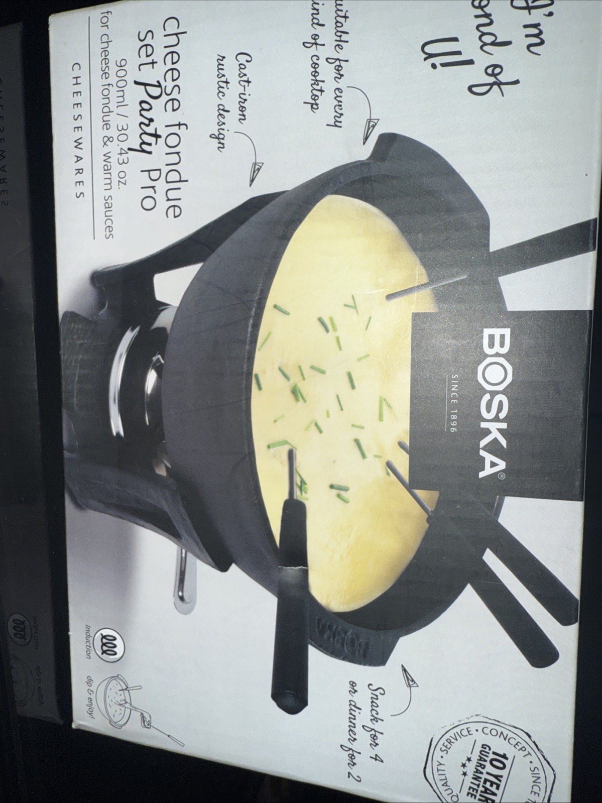 Boska Cheese Fondue Set Party Pro Cast Iron Black Pot, 37.19 fl oz