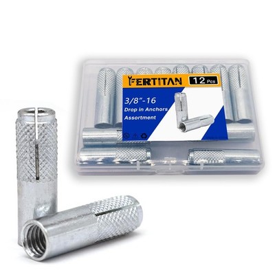 Ferrtitan 12 Pieces 3/8 16 Inch Carbon Steel Knurled Drop in Anchor Expansion...