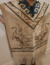 Mexican American Style Suede Leather Burned Design Poncho Gaban One Size