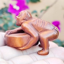 M8999 - 2" Hand Carved Japanese Boxwood Netsuke Figurine : Oni Man