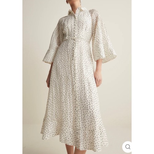 Joslin Dottie Silk Linen Midi Shirt Dress Polka Dot NWT Size 12 - Picture 2 of 18