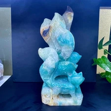 9.1”/3.23LB Natural Amazon quartz nine-tailed fox skull carved crystal