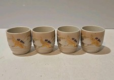 Set Of 4 Vintage Japanese Ceramic Sake/Tea Cups Handpainted Crane in Flight