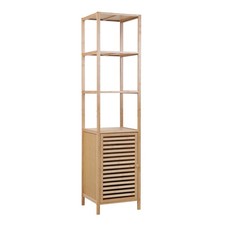 SVITA Badregal mit Tür hoher Badezimmerschrank Regale freistehend Natur Bambus